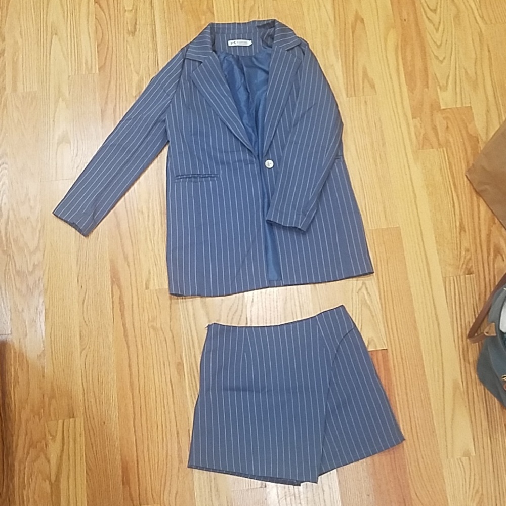Blue striped blazer and skort